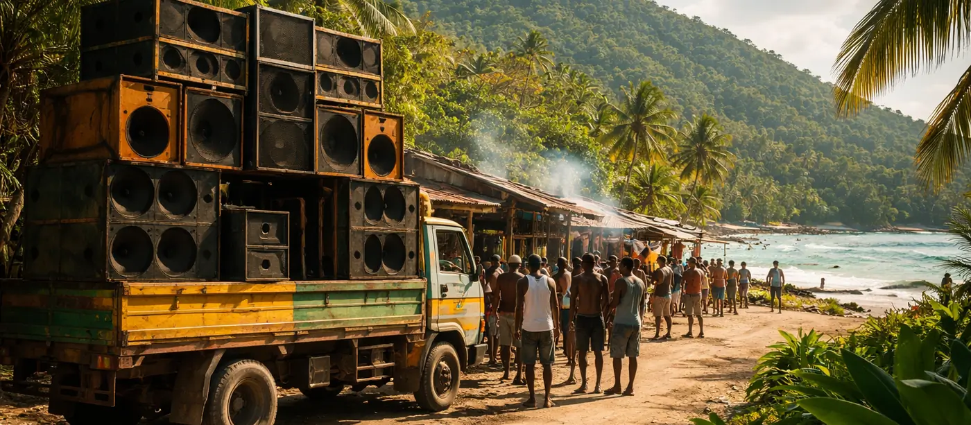 Sound system dans une rue en Jamaïque